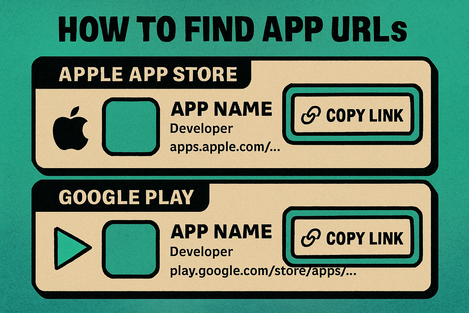 How to find app download URLs for Apple App Store and Google Play Store
