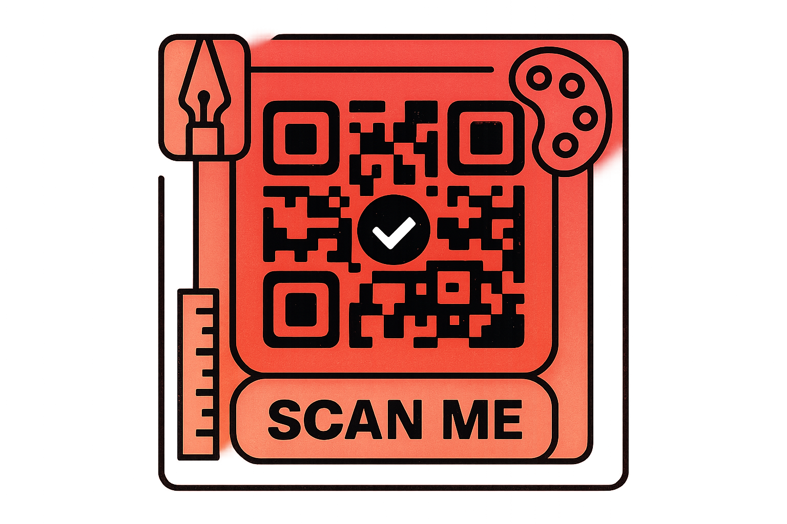 Branded QR code with custom colors, logo, and decorative frame showing modern QR code design