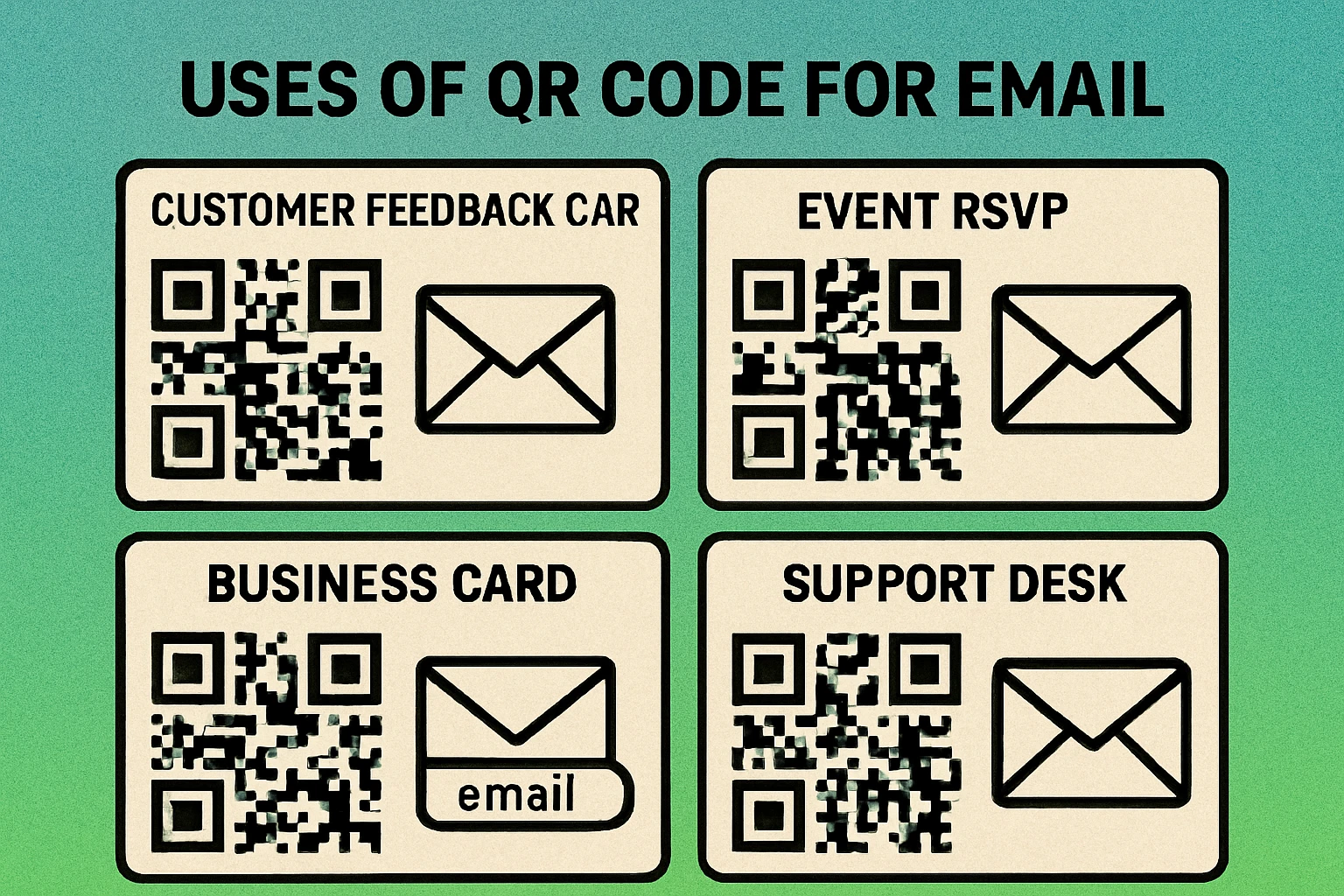 Email QR codes on feedback cards, business cards, and event materials