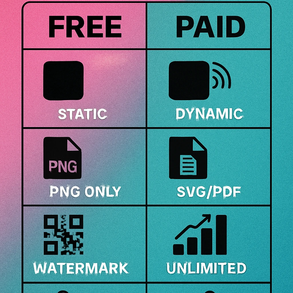 Infographic showing limitations of free QR code generators versus features of paid plans