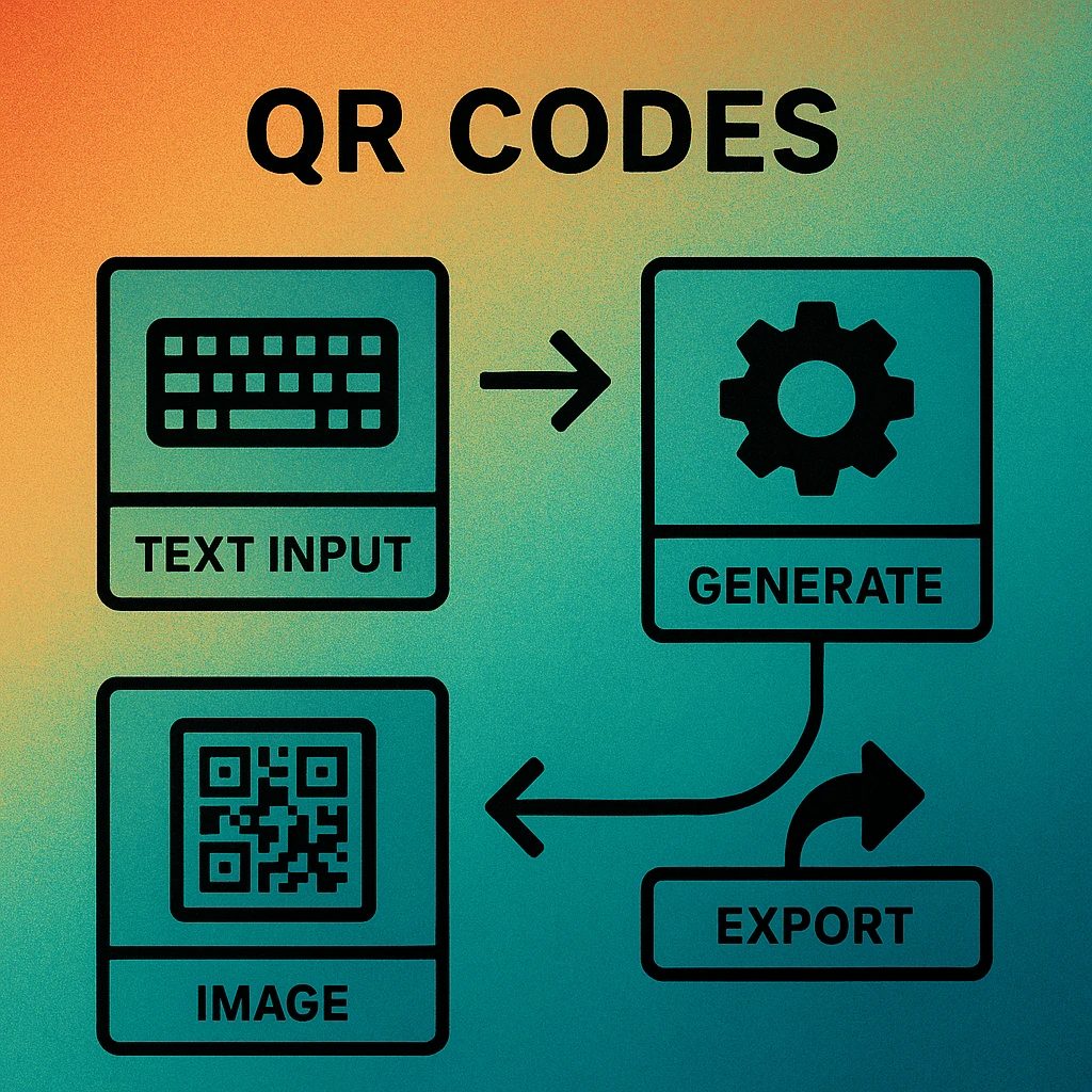 Diagram showing the CIQRCodeGenerator filter pipeline: input data to CIImage to scaled CGImage to UIImage