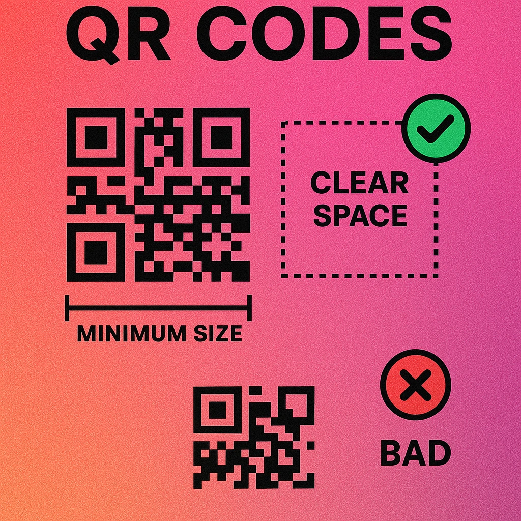 Example QR code brand style guide template showing approved colors, minimum size, clear space rules, and placement guidelines