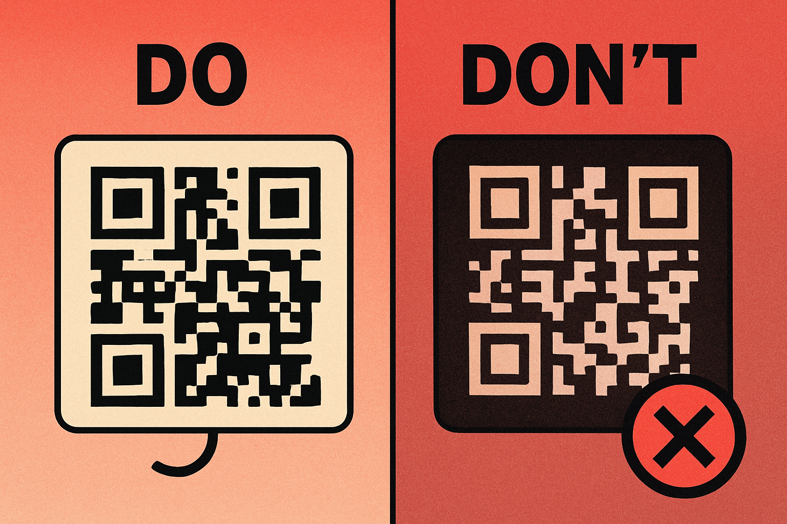 Do and don't examples of QR code color choices