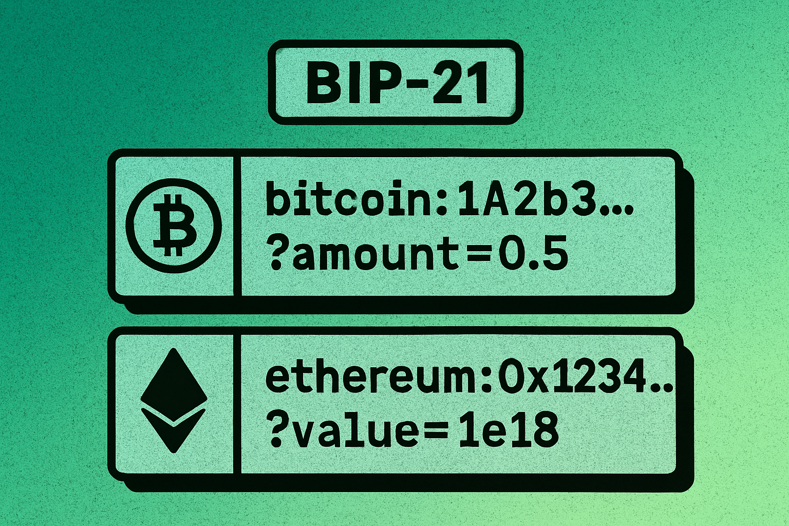 Cryptocurrency QR code URI formats for Bitcoin, Ethereum, and other chains