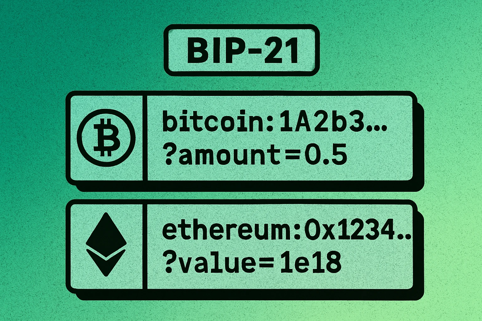 Cryptocurrency QR code URI formats for Bitcoin, Ethereum, and other chains