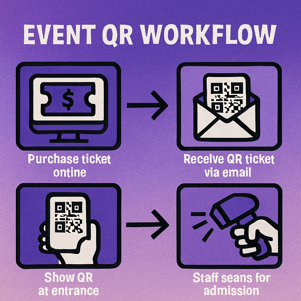 Diagram showing QR code flow for session check-in at a multi-track conference
