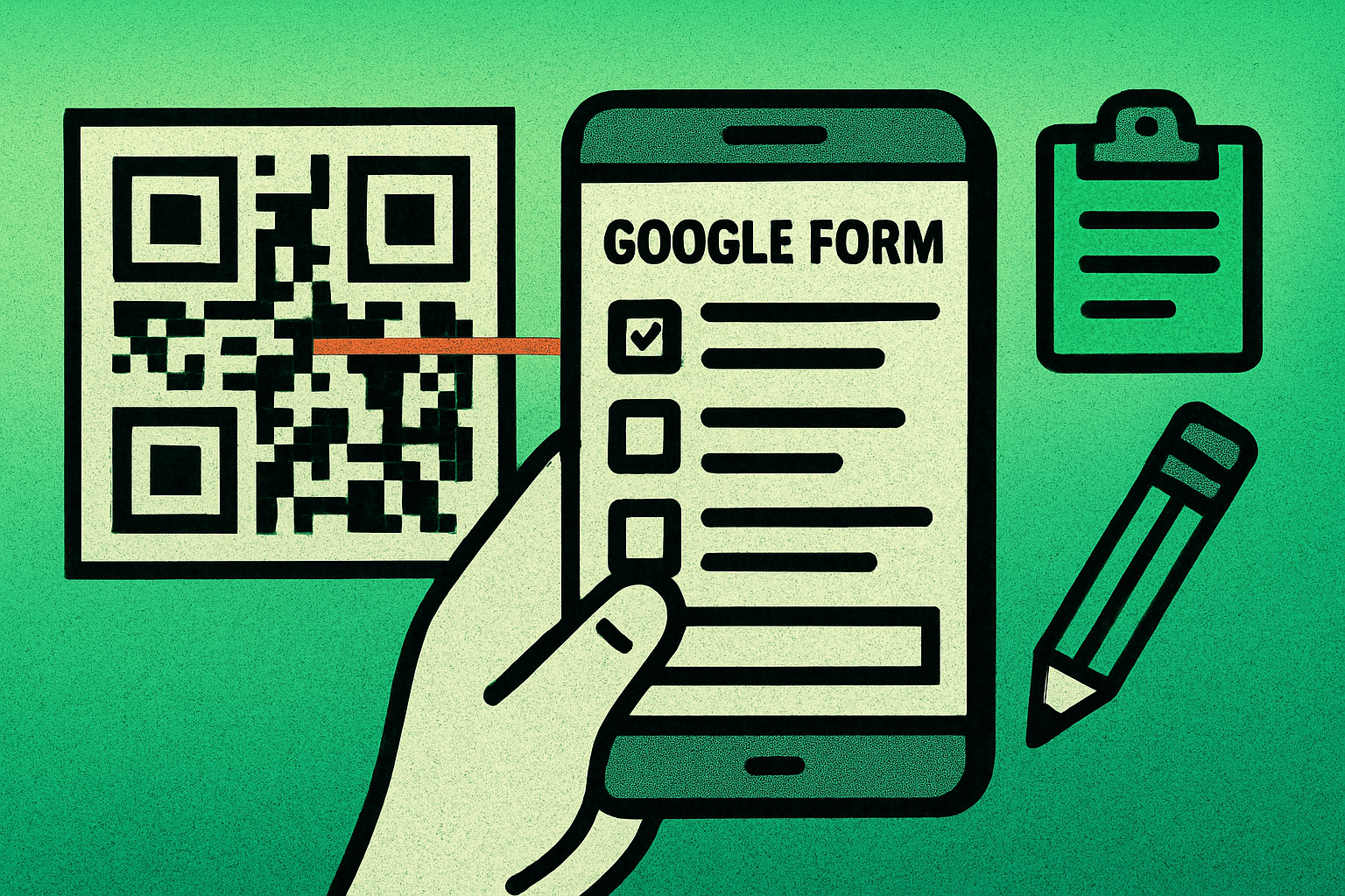 QR code linking to a Google Form being scanned to fill out a survey