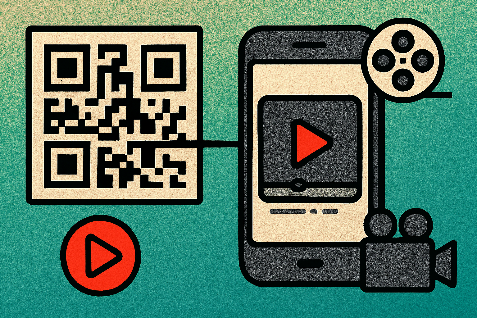 QR code linking to YouTube video with phone scanning to play
