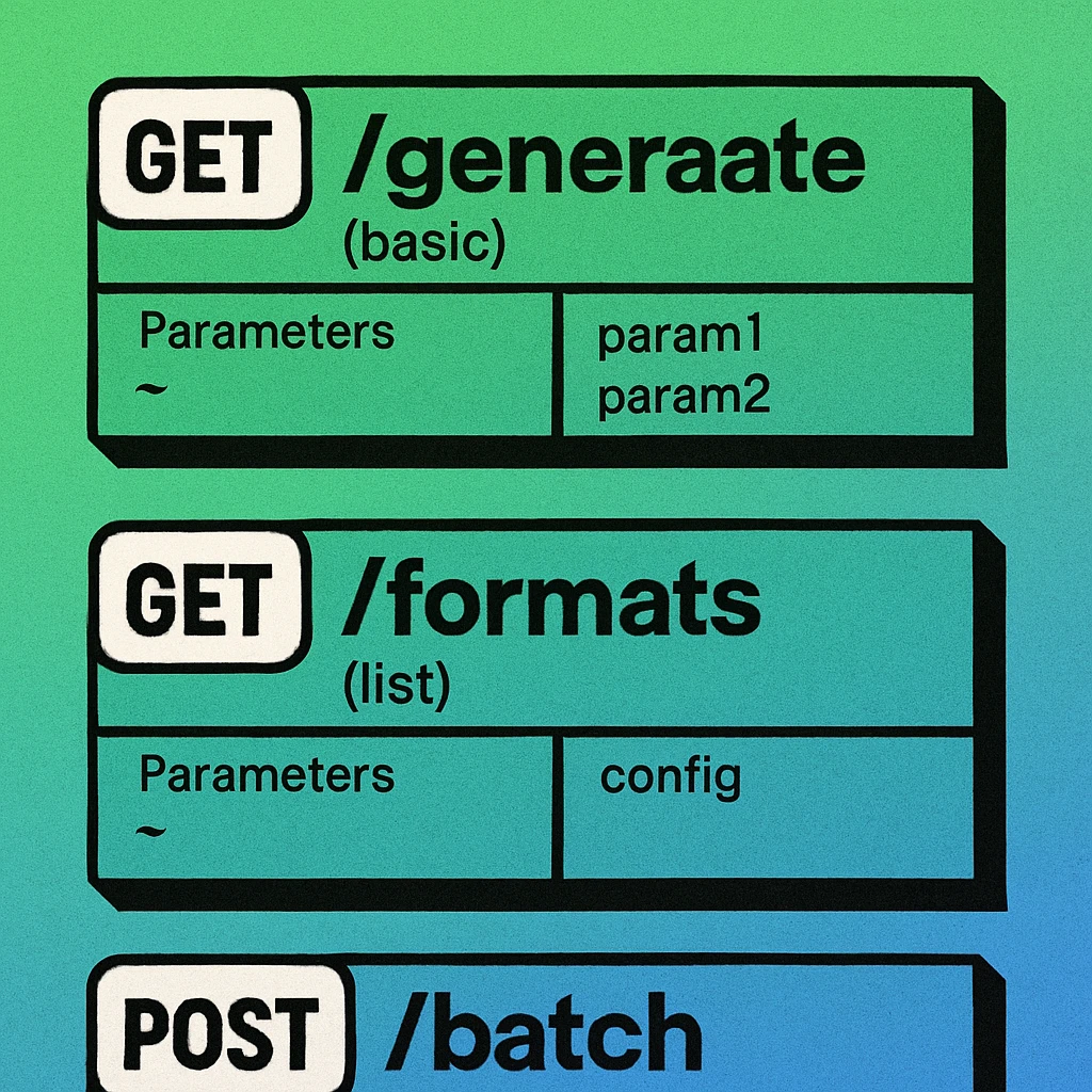 Annotated diagram of QR code API request and response objects with field descriptions