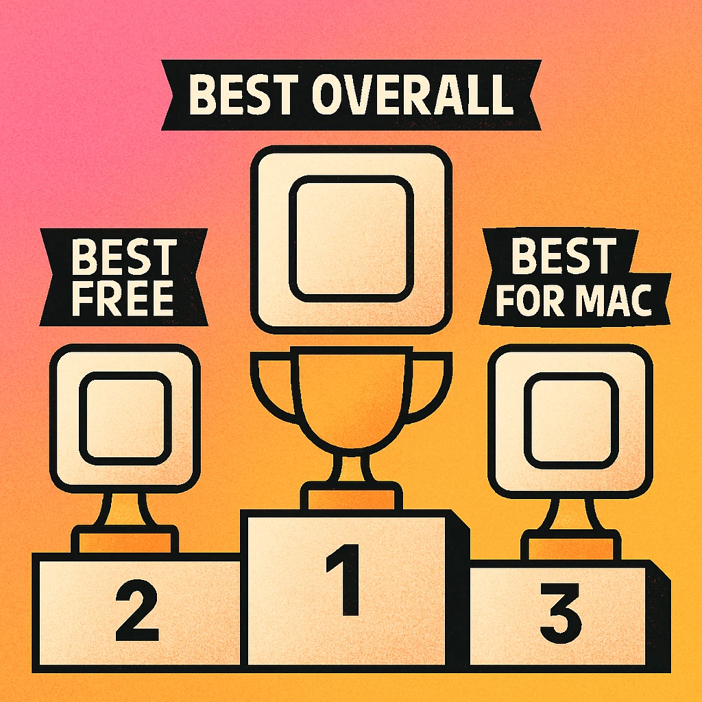 Verdict cards showing best overall, best free, and best for Mac QR code generators