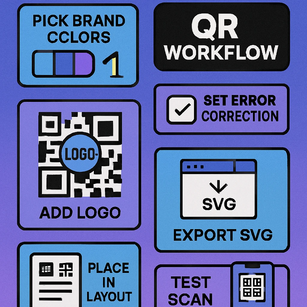 SVG QR code exported from a Mac app and placed into an Illustrator artboard at multiple sizes