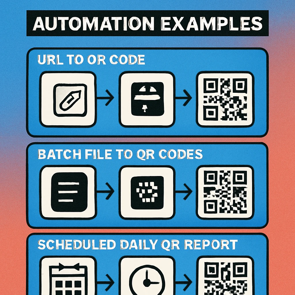 Example QR codes generated in batch from a CSV list on Mac, saved as individual PNG files in a folder