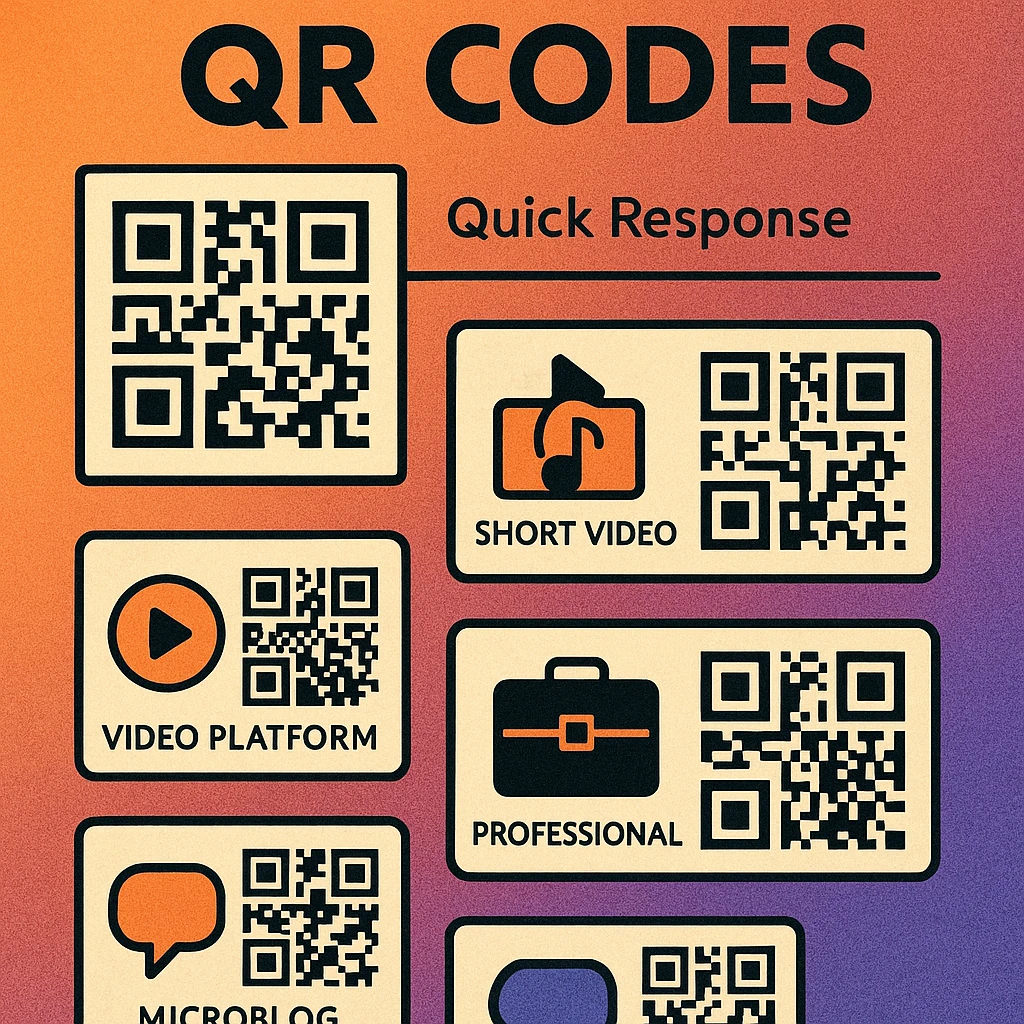 Four platform cards for Instagram, TikTok, YouTube, and LinkedIn showing QR code strategy icons and key metrics