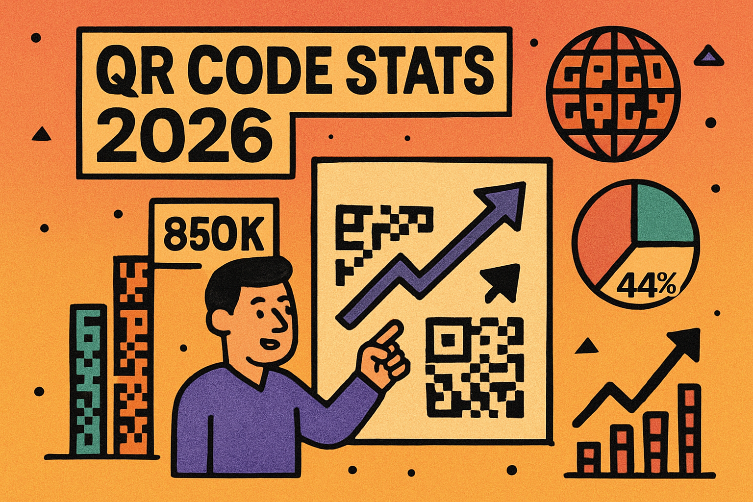 Infographic showing global QR code statistics and trends for 2026