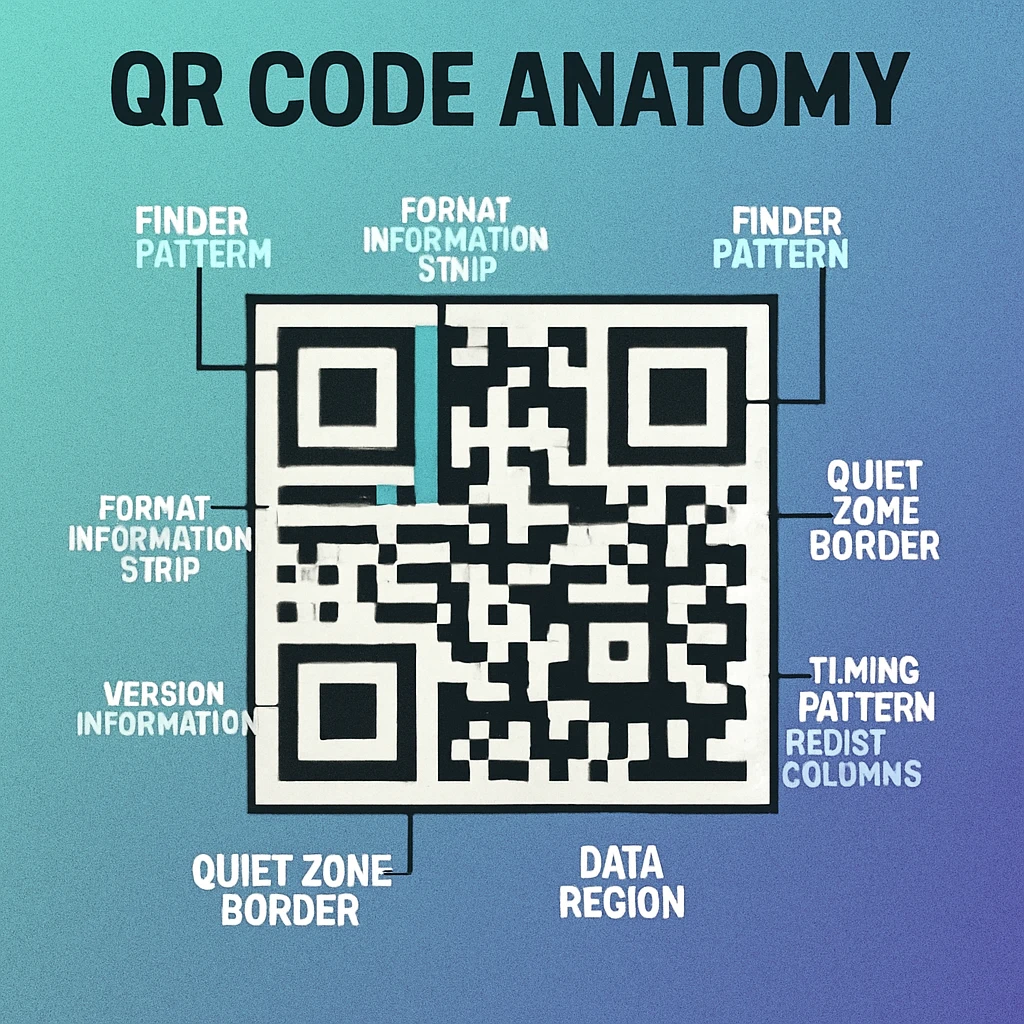Close-up of QR code finder pattern showing the 7x7 module structure with nested squares and the 1:1:3:1:1 ratio