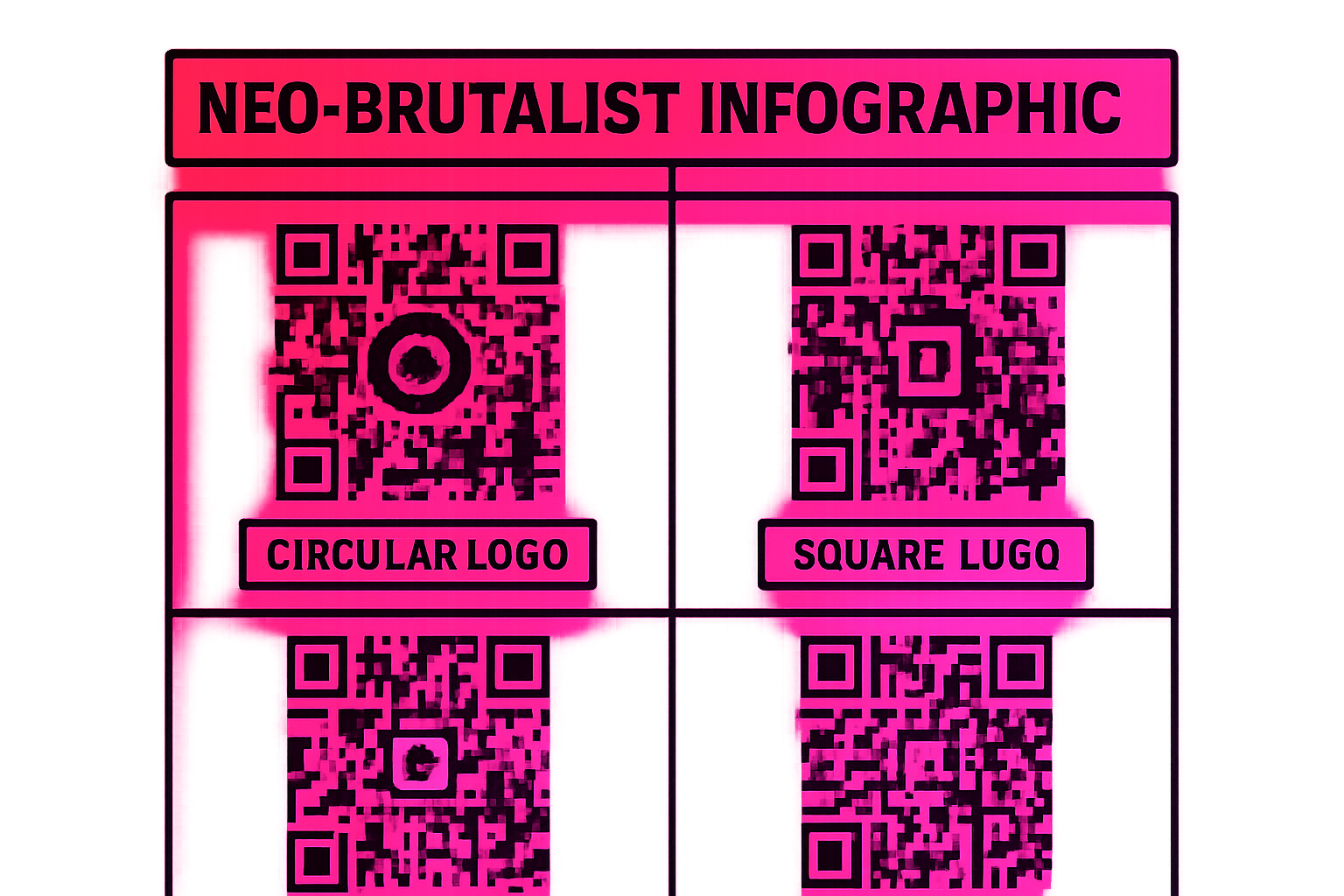 Four QR codes with different logo placement styles