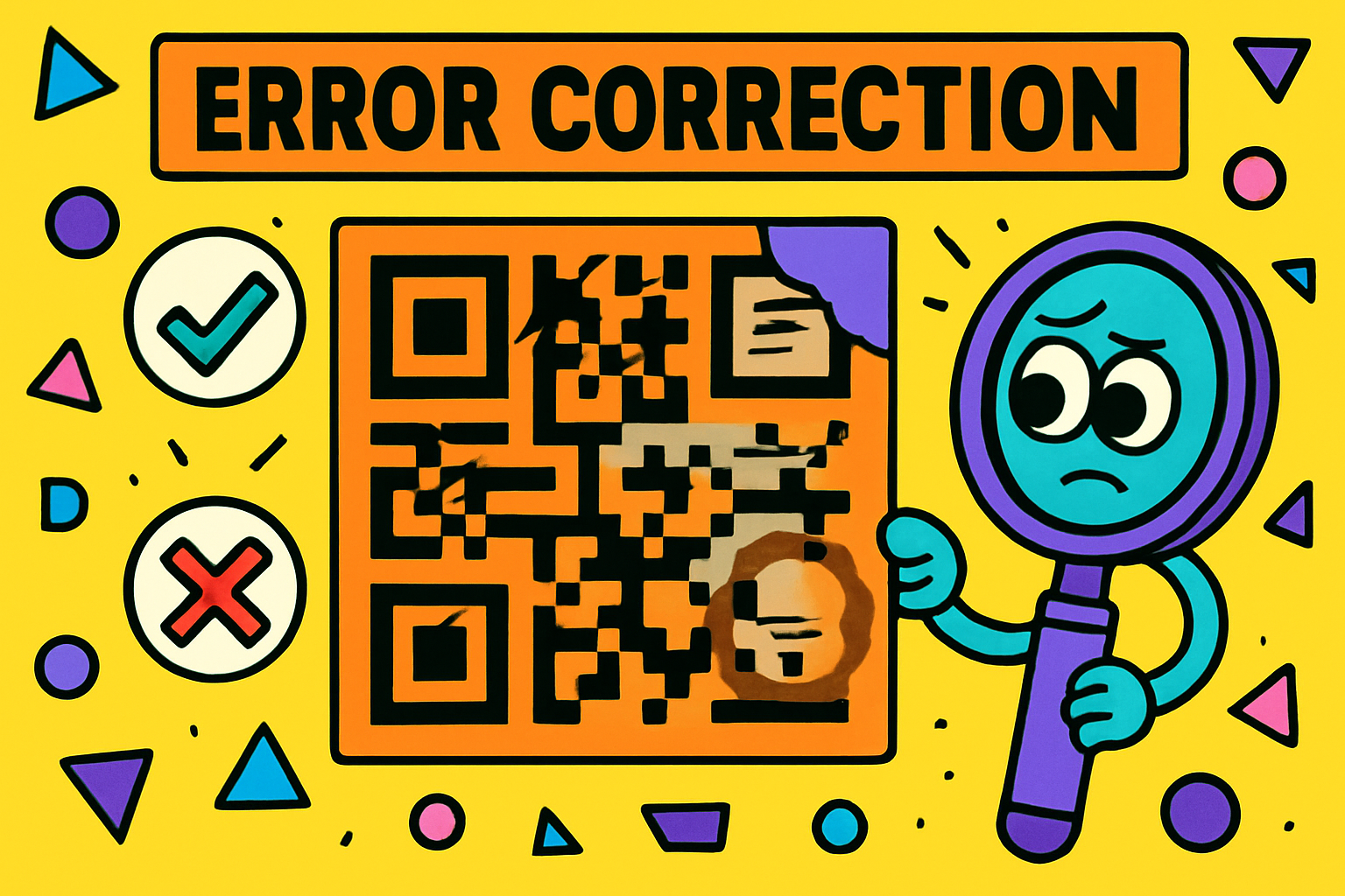 QR code with various types of physical damage including scratches, torn corners, and stains, showing which damage levels are recoverable via error correction