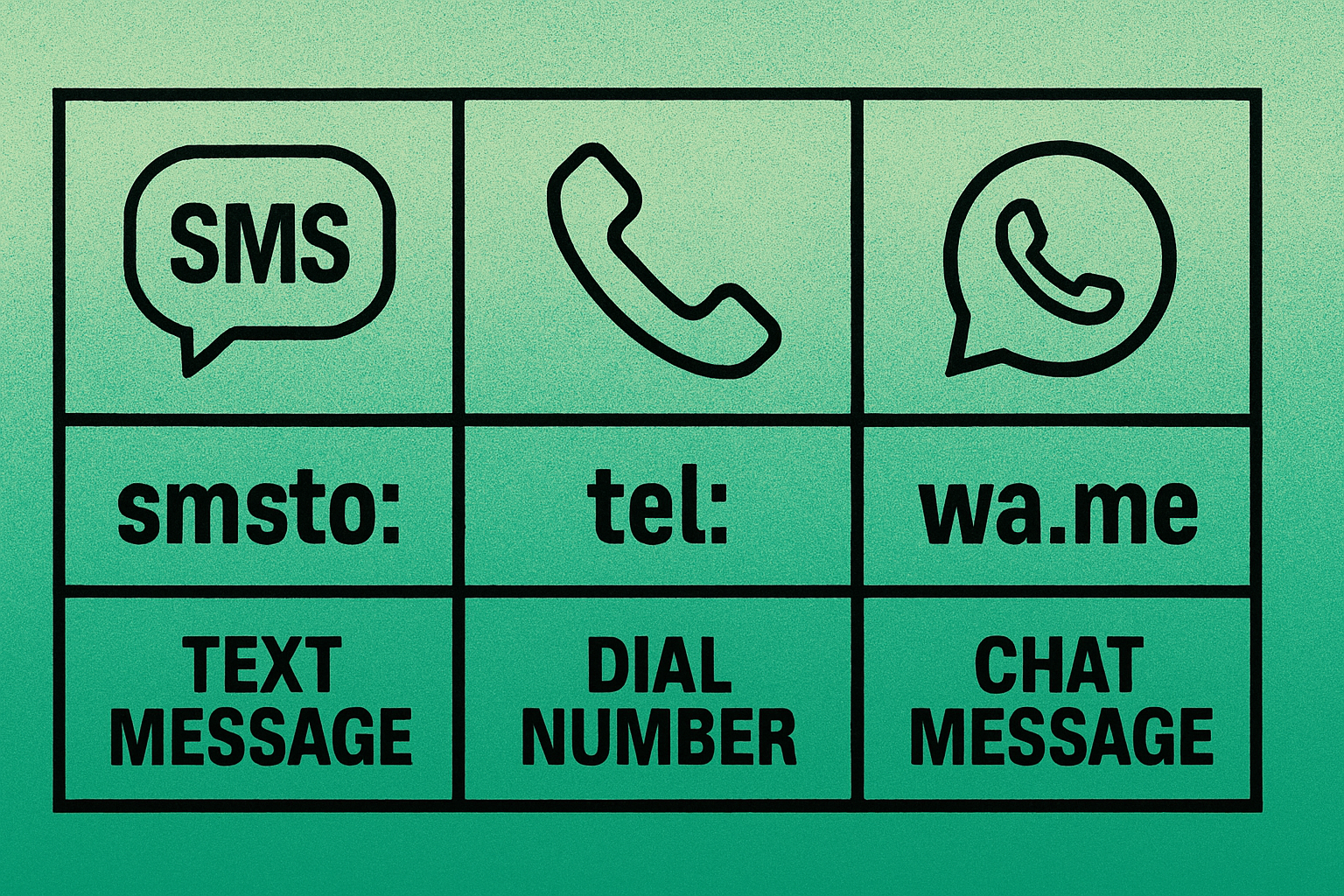 Comparison of SMS, phone call, and WhatsApp QR code formats