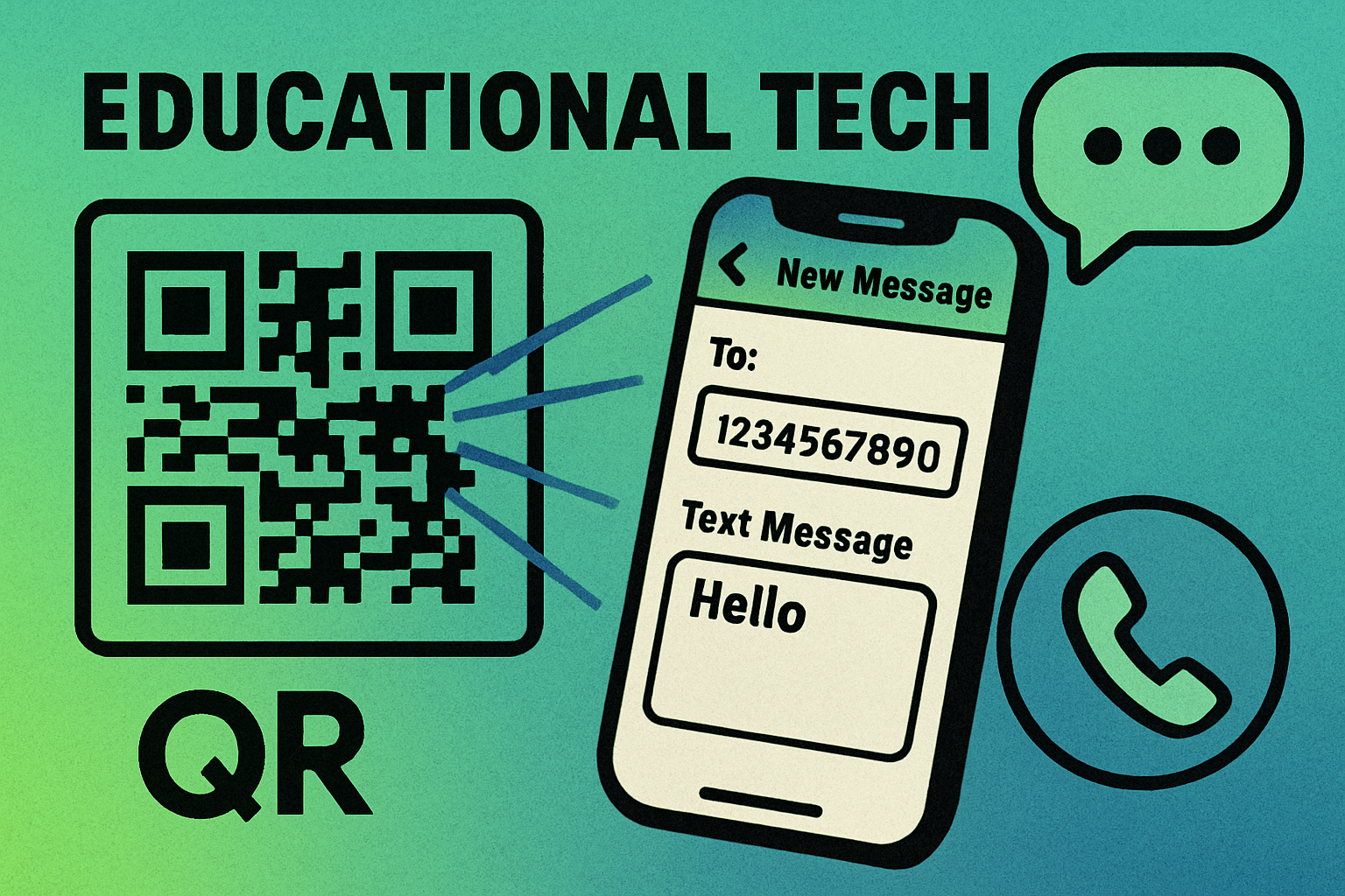 SMS QR code being scanned to send a pre-filled text message