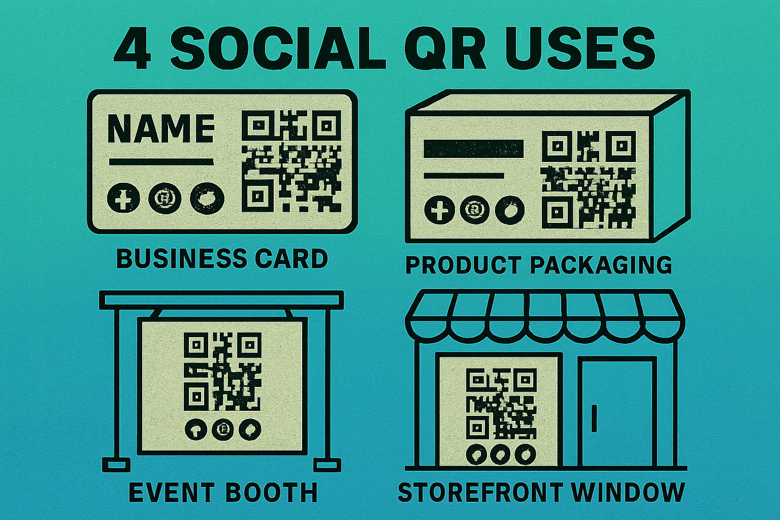 Social media QR codes on business cards, product packaging, and event booths