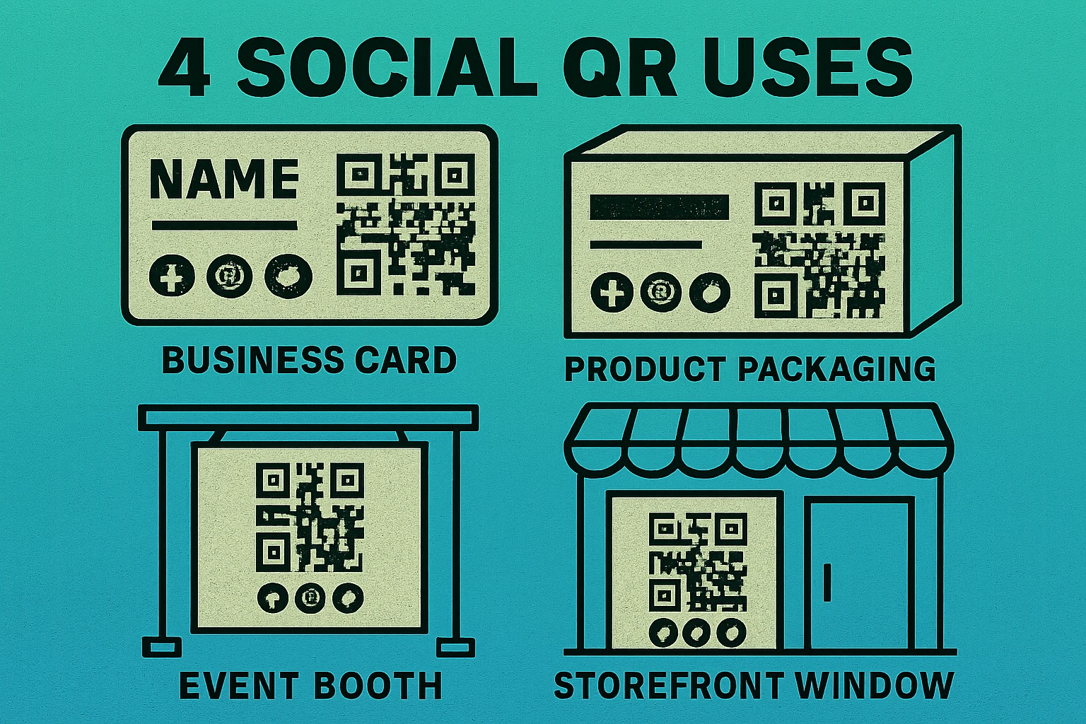 Social media QR codes on business cards, product packaging, and event booths